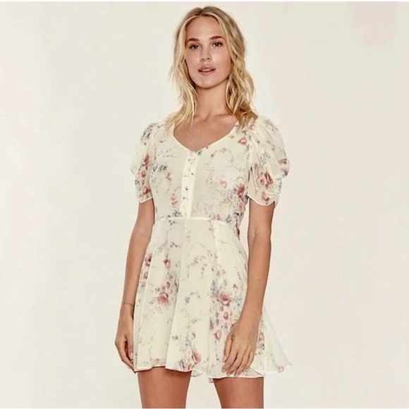 LoveShackFancy Dresses & Skirts - LoveShackFancy Floral Cora Silk Mini Dress Size SM Cream Coquette Feminine Sheer